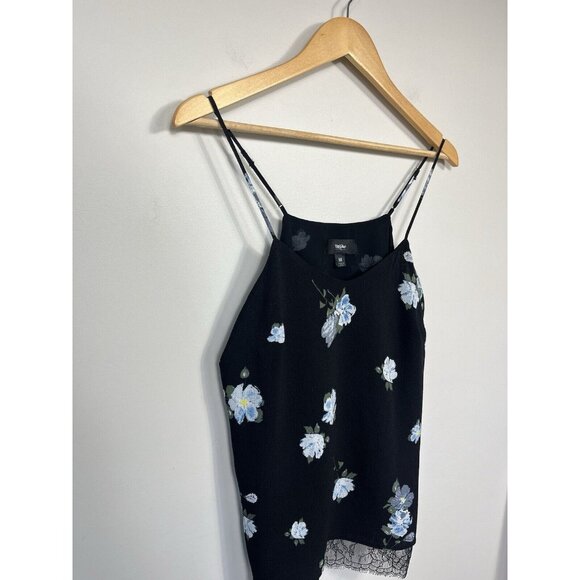 Mossimo Tank Top Women Medium Black Slip Camisole Y2K Coquette Lace Floral - Picture 3 of 9